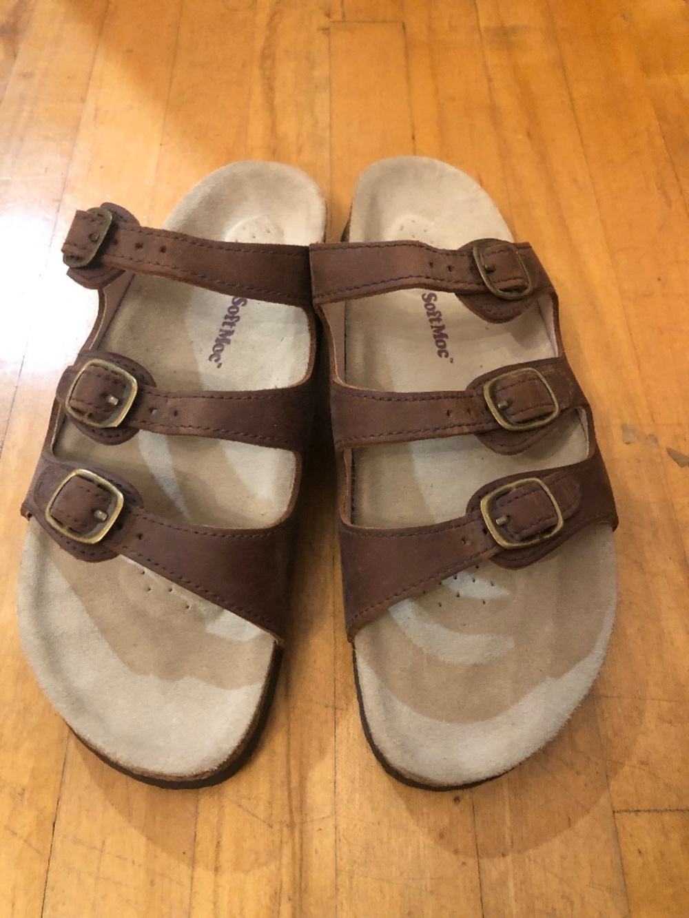 Softmoc 3-strap leather sandal, new, women's 9